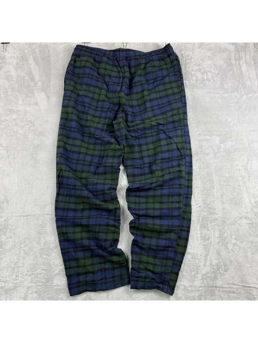 Roots Blackwatch Plaid Pajama Lounge Pants Men L Blue Green Flannel Home Casual